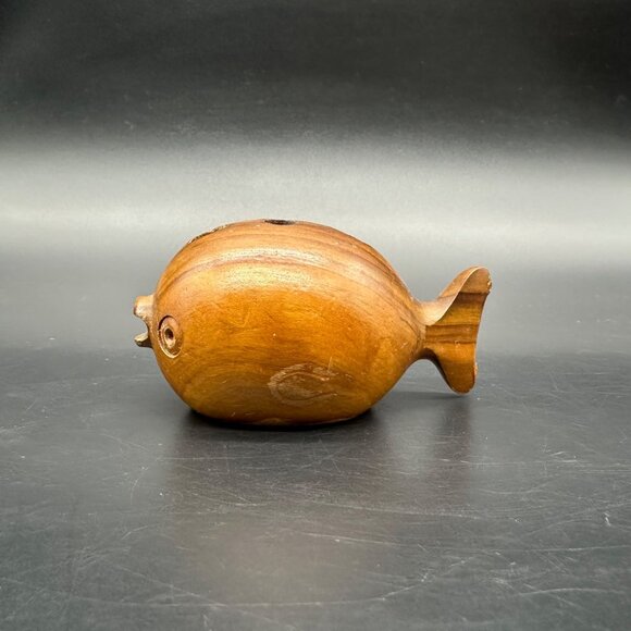 Vintage Mid Century Modern Wooden Puffer Fish Pencil Holder Paperweight Kitschy - Picture 2 of 11